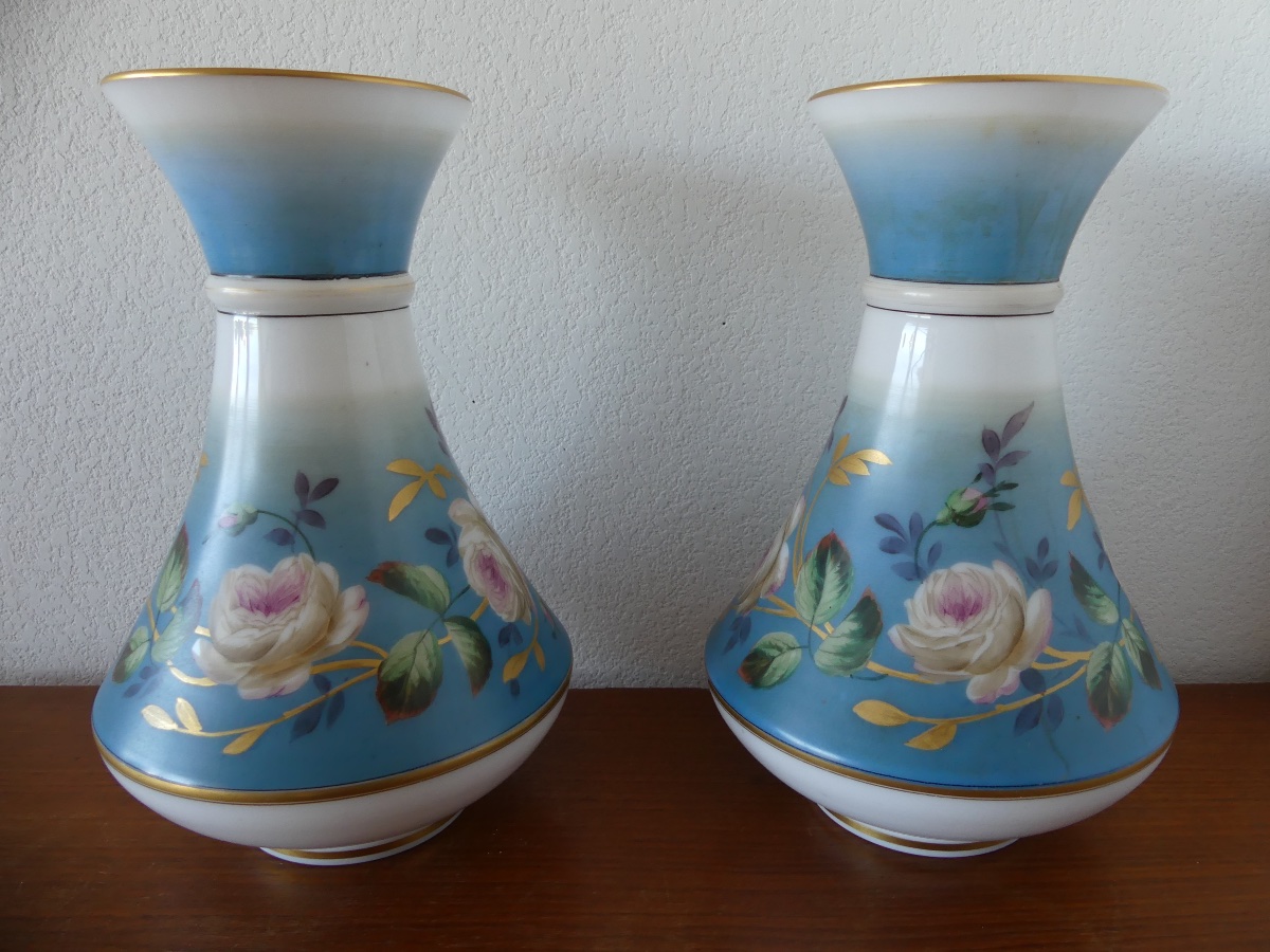 Paire vases opaline, milieu XIX ème.-photo-2