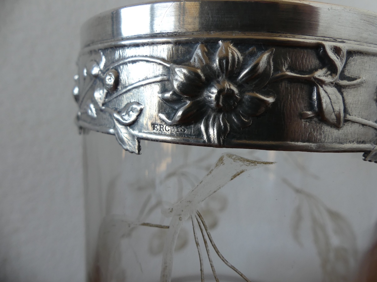 Cut Crystal Vase With A White Metal-set Neck, Signed Ercuis, Circa 1900, Art Nouveau.-photo-2