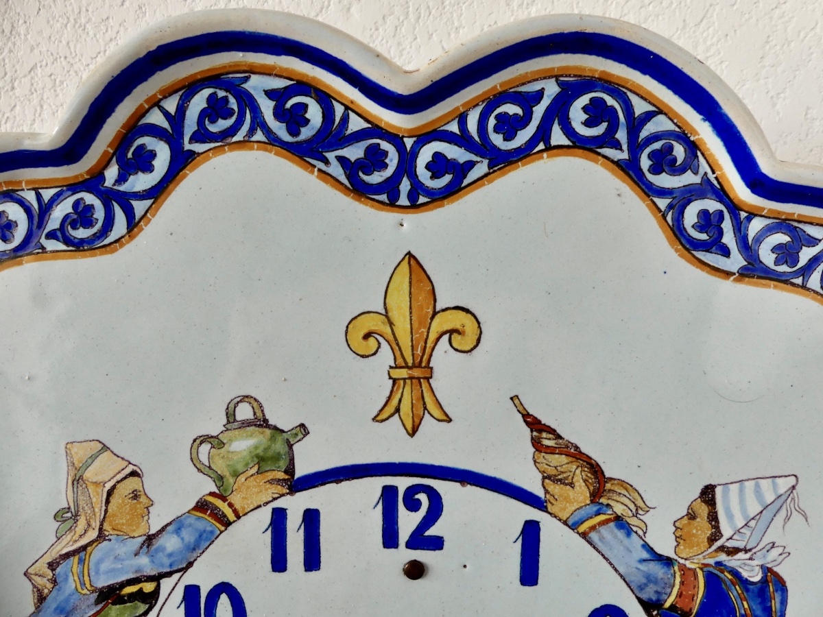 Pendulum Clock, Made Of Earthenware By Porquier-beau In Quimper, Brittany, 19th Century. -photo-2