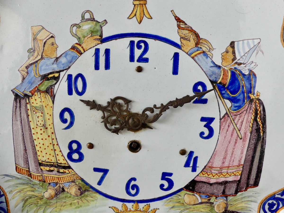 Pendulum Clock, Made Of Earthenware By Porquier-beau In Quimper, Brittany, 19th Century. -photo-3