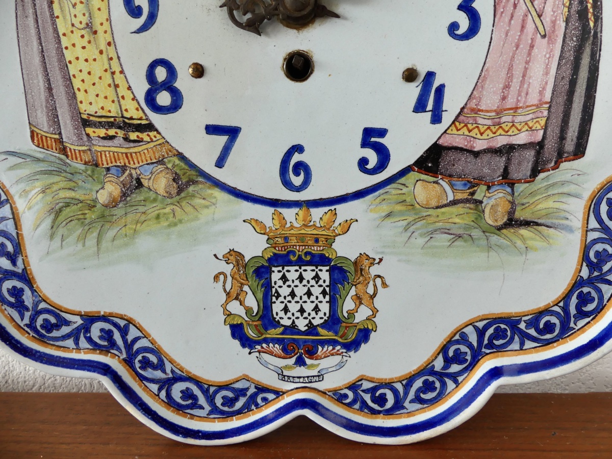 Pendulum Clock, Made Of Earthenware By Porquier-beau In Quimper, Brittany, 19th Century. -photo-4