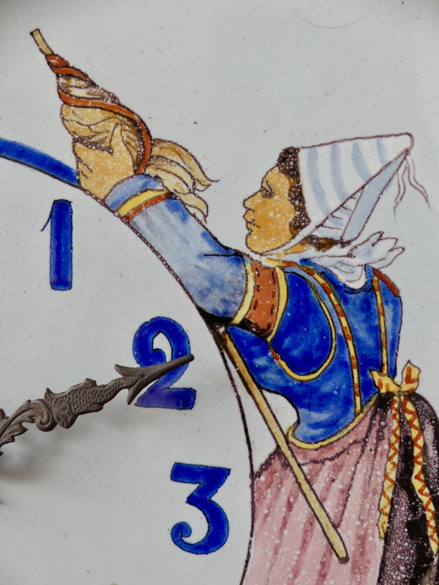 Pendulum Clock, Made Of Earthenware By Porquier-beau In Quimper, Brittany, 19th Century. -photo-4