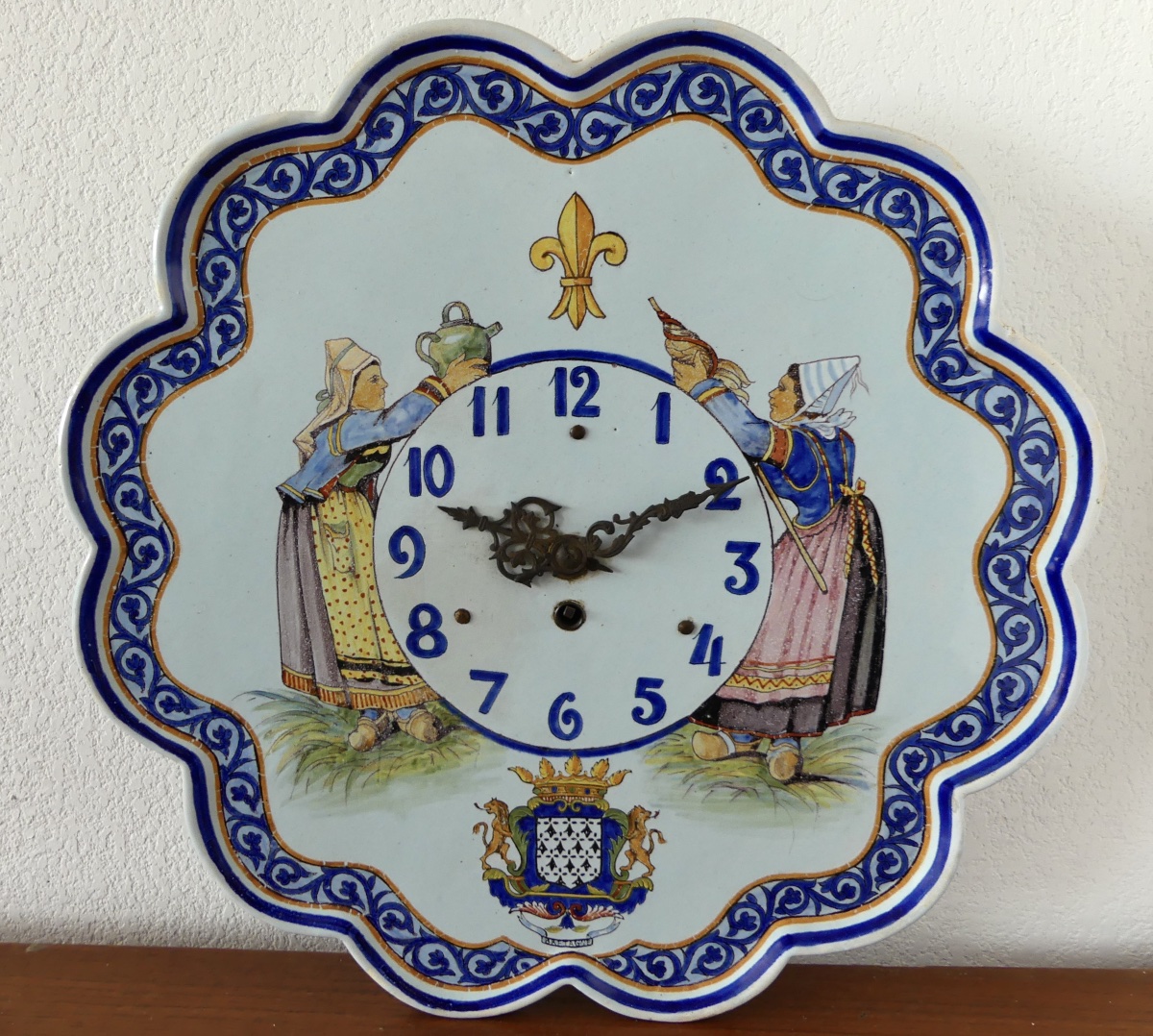 Pendulum Clock, Made Of Earthenware By Porquier-beau In Quimper, Brittany, 19th Century. 