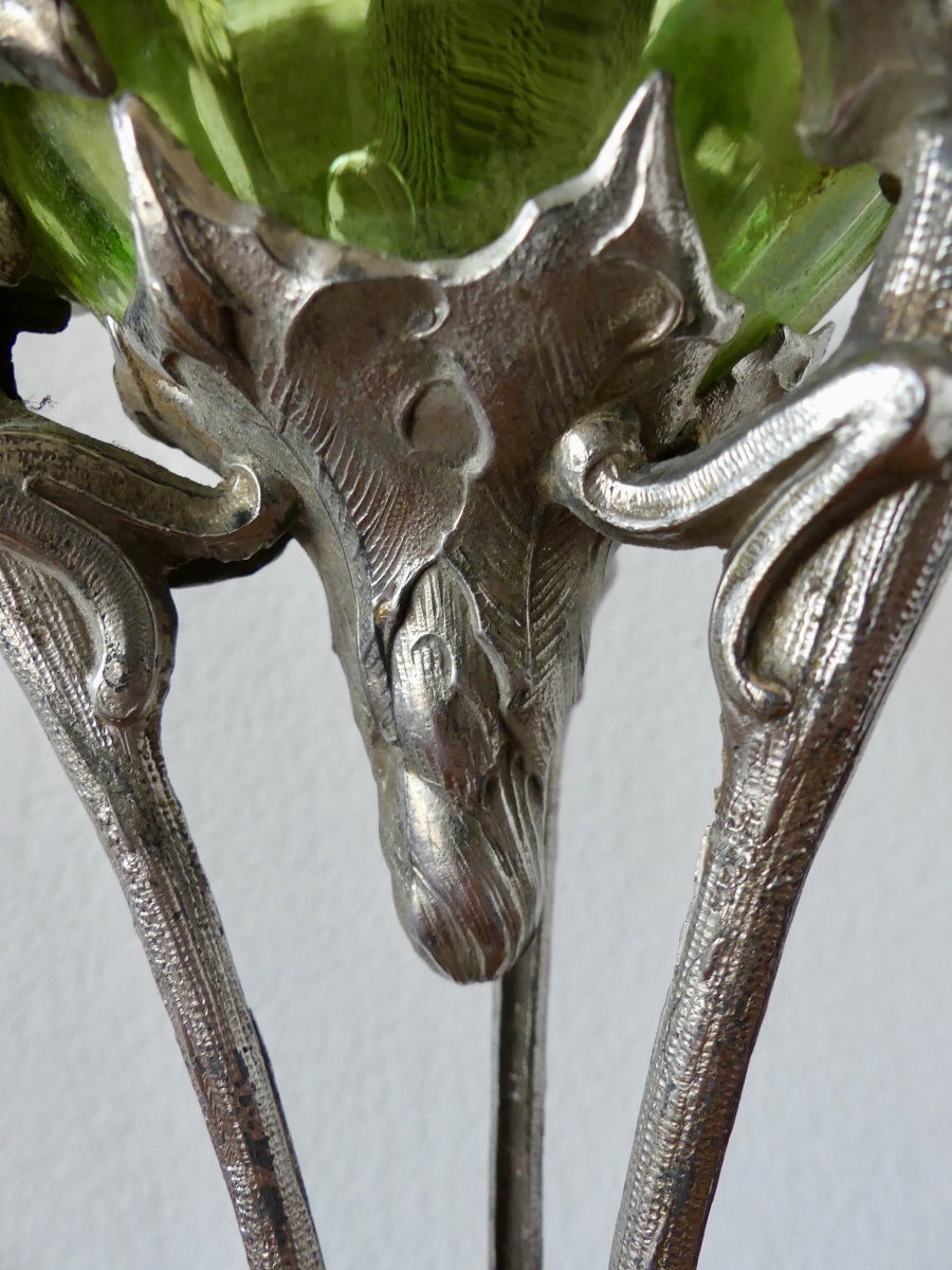 Kerosene Lamp, Silver-plated Metal, Marble, Glass, Circa 1900, Art Nouveau.-photo-1