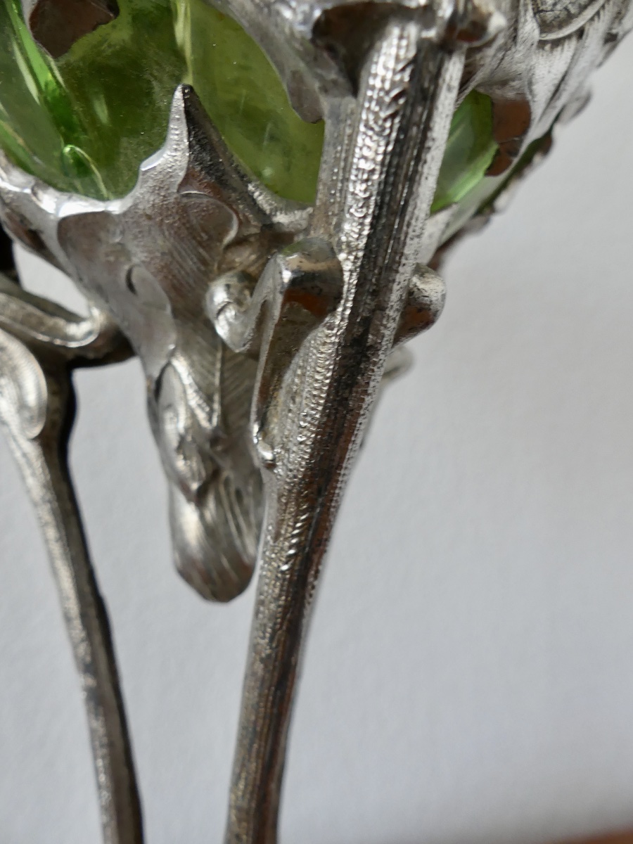 Kerosene Lamp, Silver-plated Metal, Marble, Glass, Circa 1900, Art Nouveau.-photo-3
