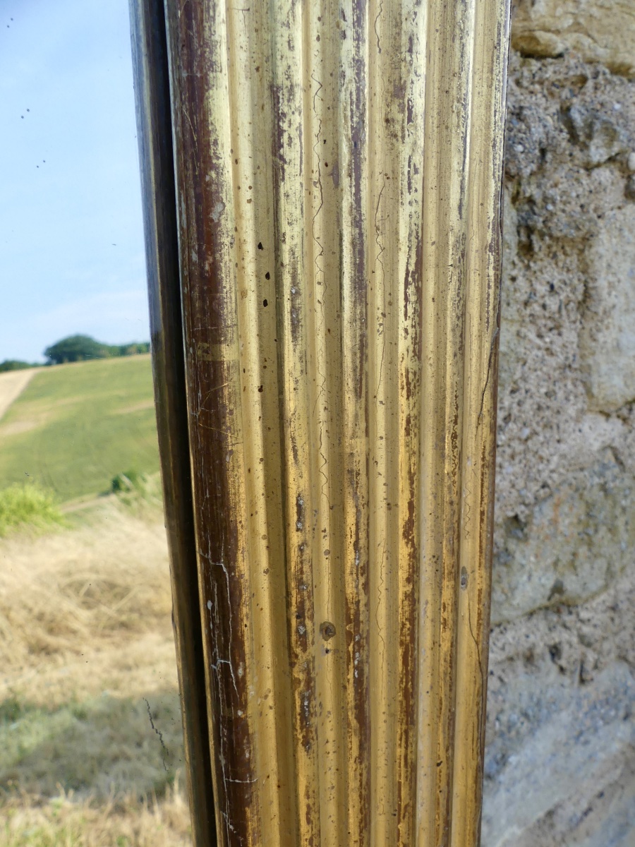 Miroir en bois doré à cannelures, Louis XVI/ fin XVIII ème-photo-2