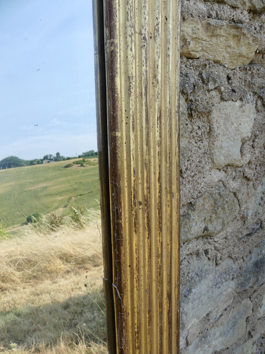 Miroir en bois doré à cannelures, Louis XVI/ fin XVIII ème-photo-4