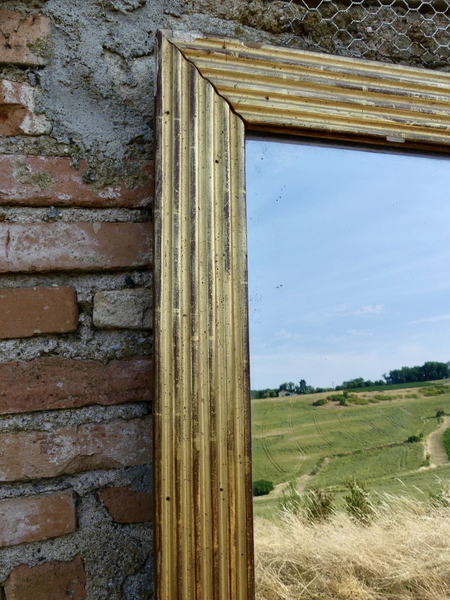 Miroir en bois doré à cannelures, Louis XVI/ fin XVIII ème-photo-1