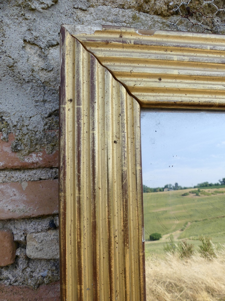 Miroir en bois doré à cannelures, Louis XVI/ fin XVIII ème-photo-4