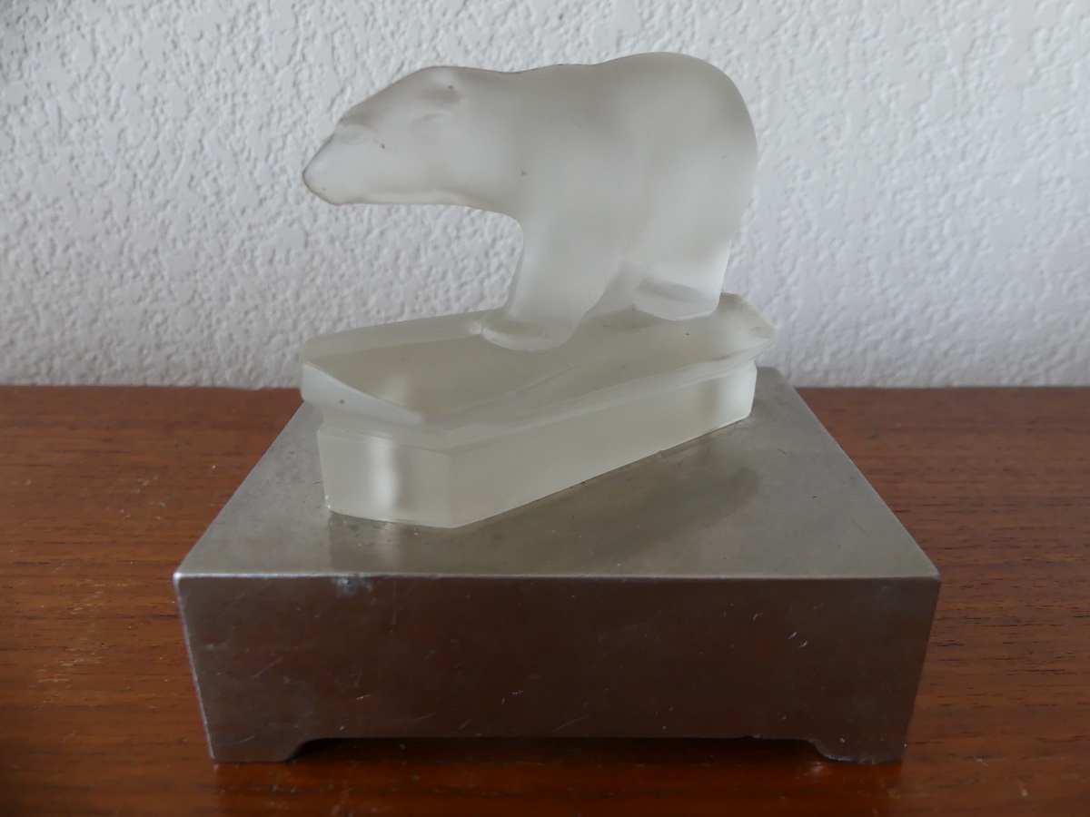 Lamp, Glass Nightlight, Chrome Base, Polar Bear, Art Deco, 1930.-photo-3
