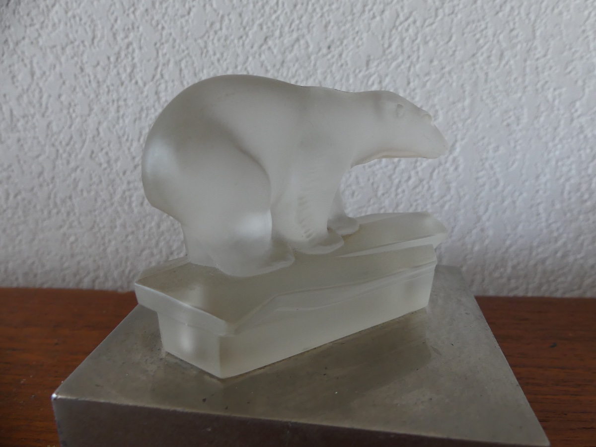 Lamp, Glass Nightlight, Chrome Base, Polar Bear, Art Deco, 1930.-photo-4