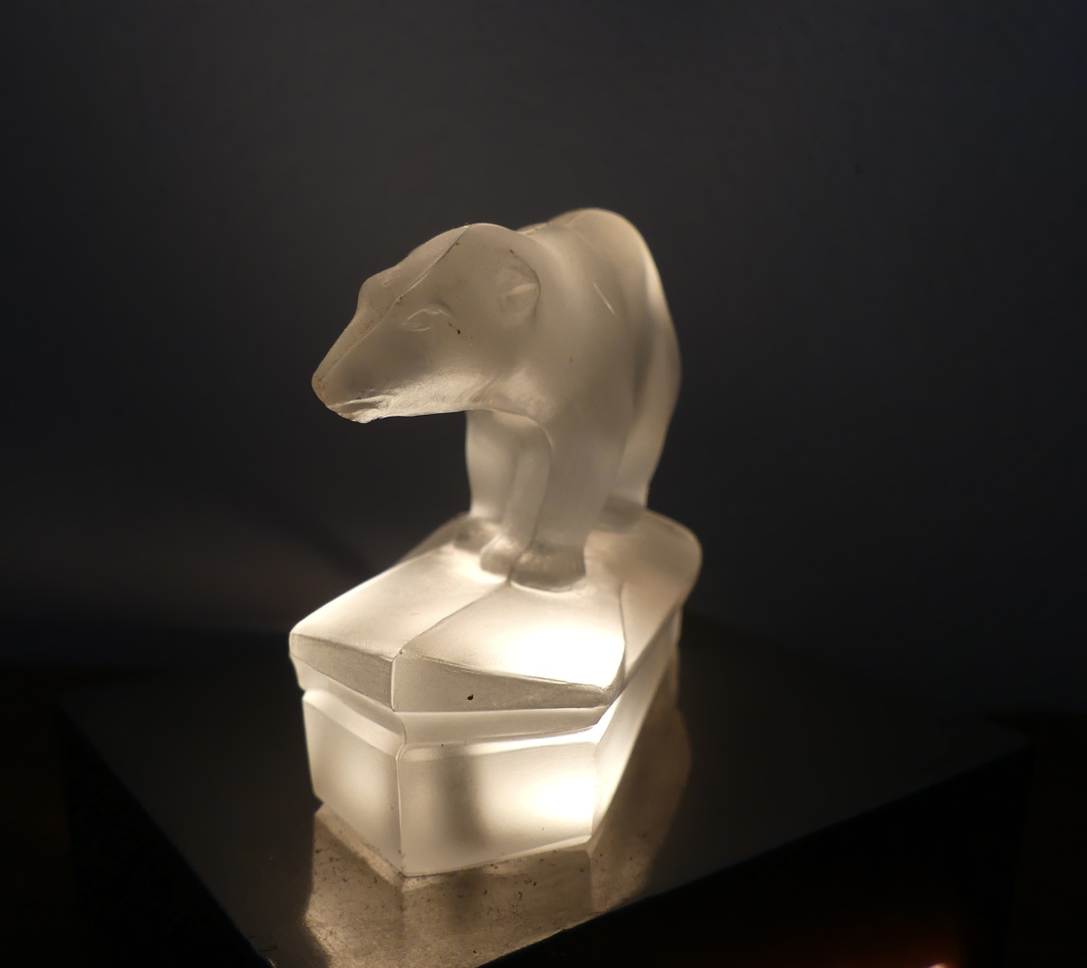 Lamp, Glass Nightlight, Chrome Base, Polar Bear, Art Deco, 1930.-photo-2