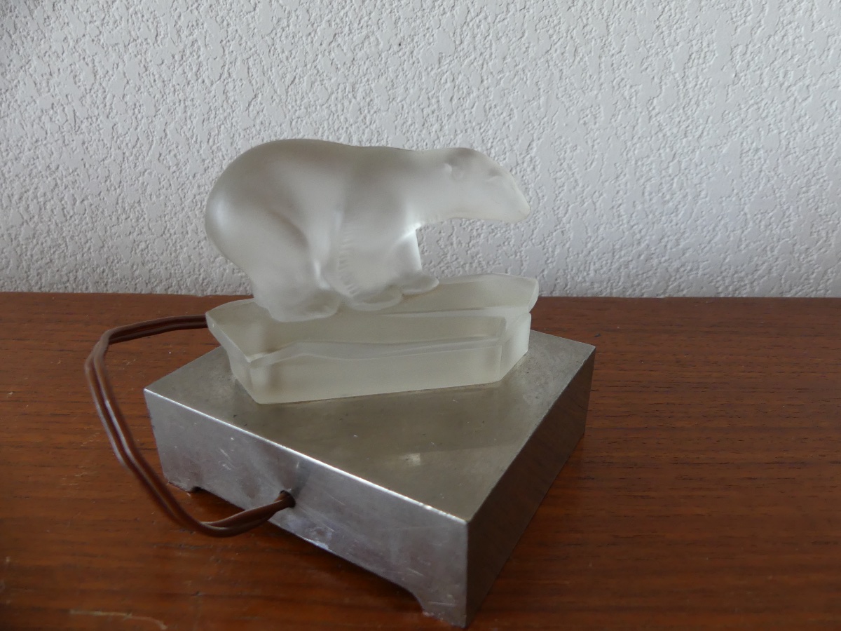 Lamp, Glass Nightlight, Chrome Base, Polar Bear, Art Deco, 1930.-photo-4