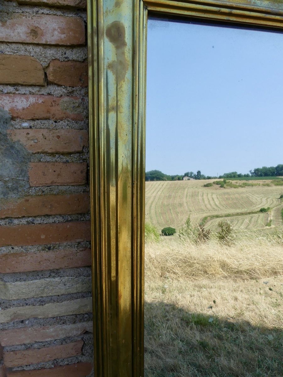 Brass Bistro Mirror, First Half Of The 19th Century.-photo-3