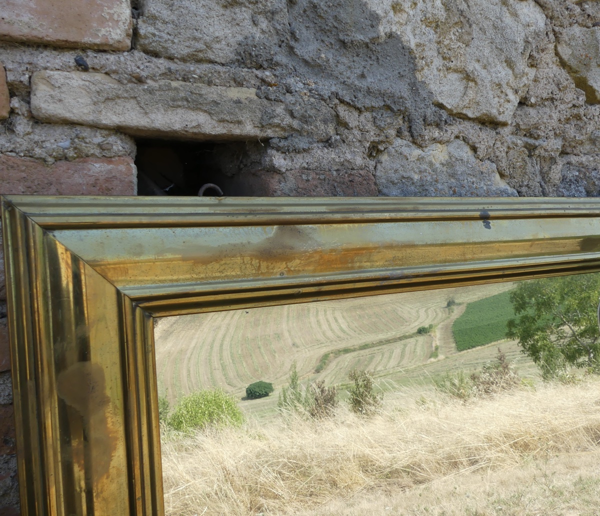 Brass Bistro Mirror, First Half Of The 19th Century.-photo-3