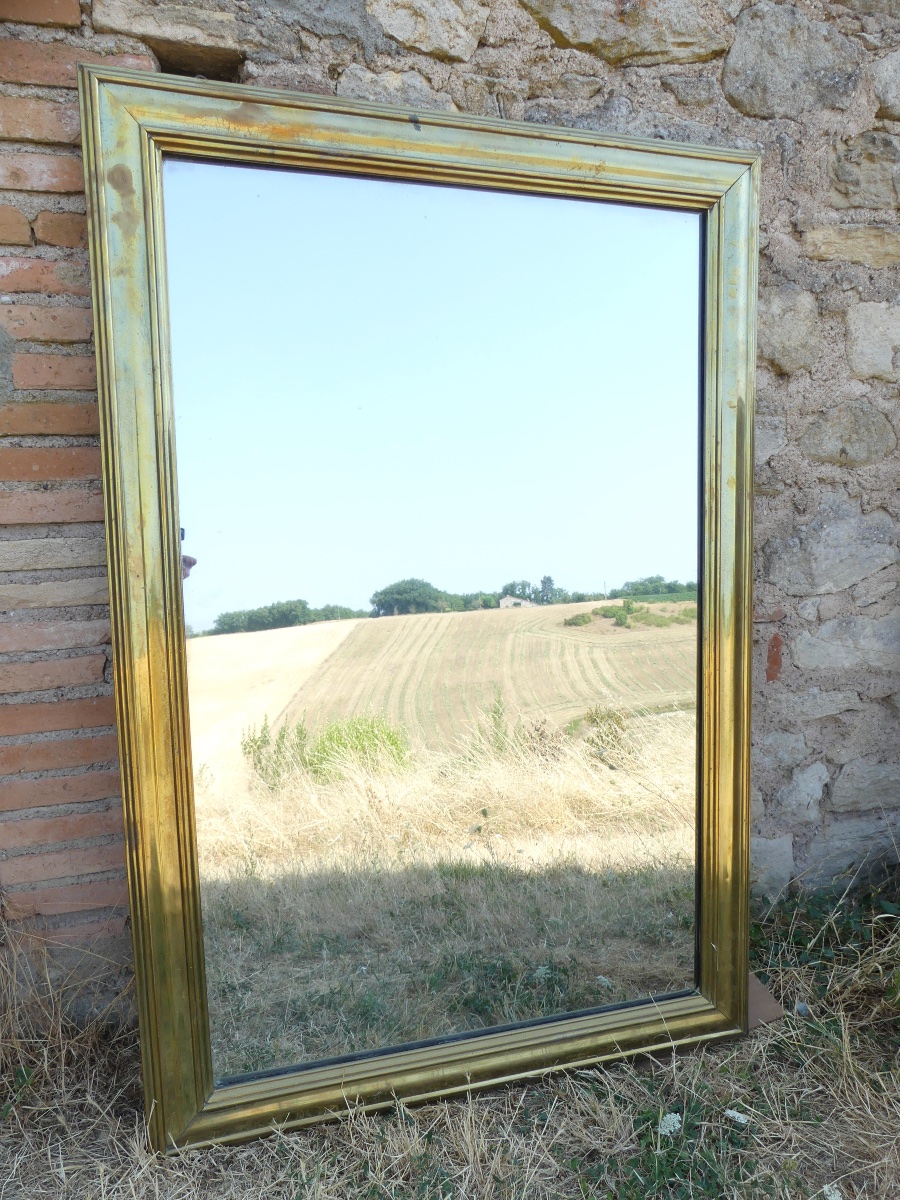 Brass Bistro Mirror, First Half Of The 19th Century.-photo-4