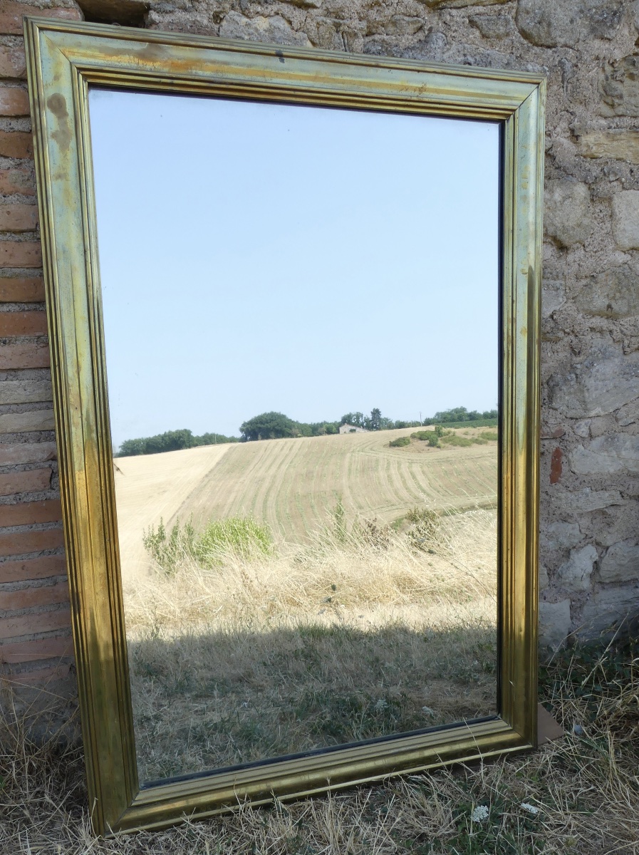 Brass Bistro Mirror, First Half Of The 19th Century.