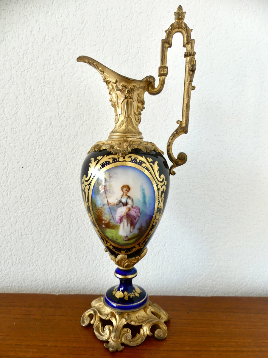 Porcelain Ewer With Bronze Mountings, Late 19th Century.