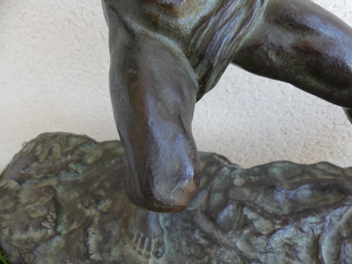 Bronze Sculpture  “  The Showdown ” , Alexandre Ouline, Art Deco.-photo-1