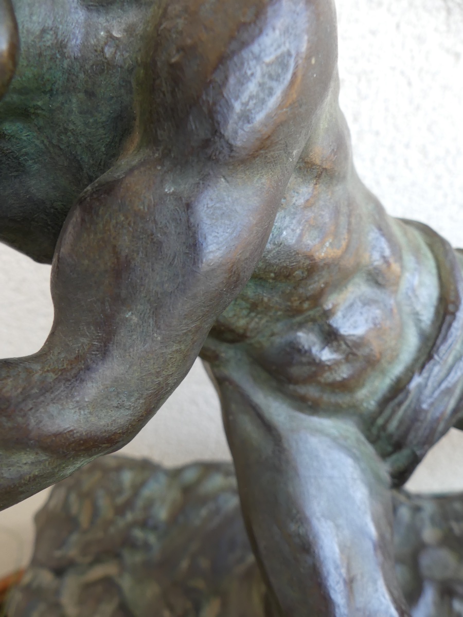 Bronze Sculpture  “  The Showdown ” , Alexandre Ouline, Art Deco.-photo-2