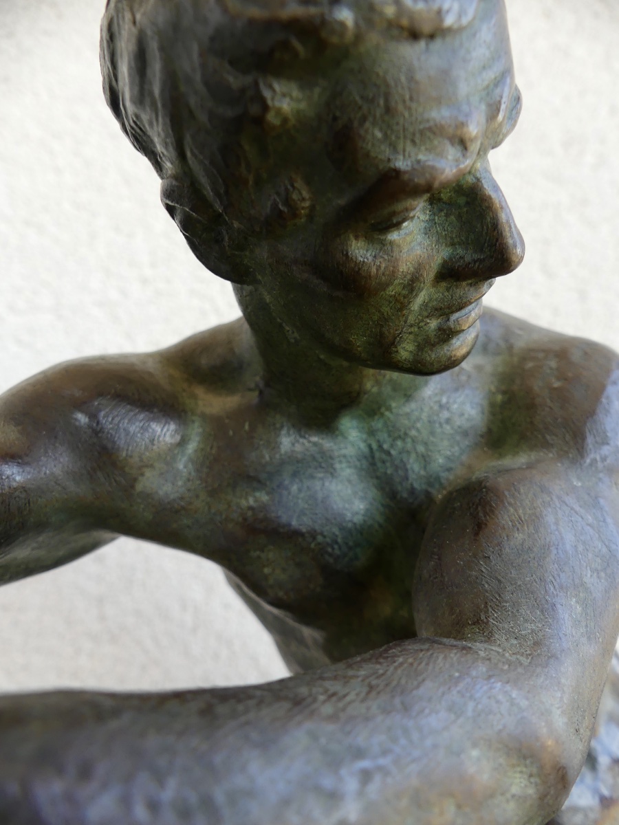 Bronze Sculpture  “  The Showdown ” , Alexandre Ouline, Art Deco.-photo-4