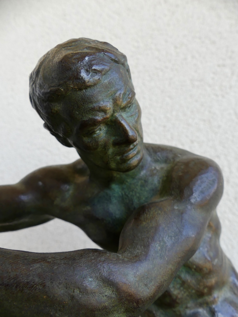 Bronze Sculpture  “  The Showdown ” , Alexandre Ouline, Art Deco.-photo-6