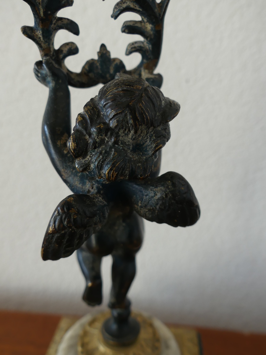 Pair Of Bronze Candlesticks With Two Patinas, Cherubs, Putti, Napoleon III Style-photo-5