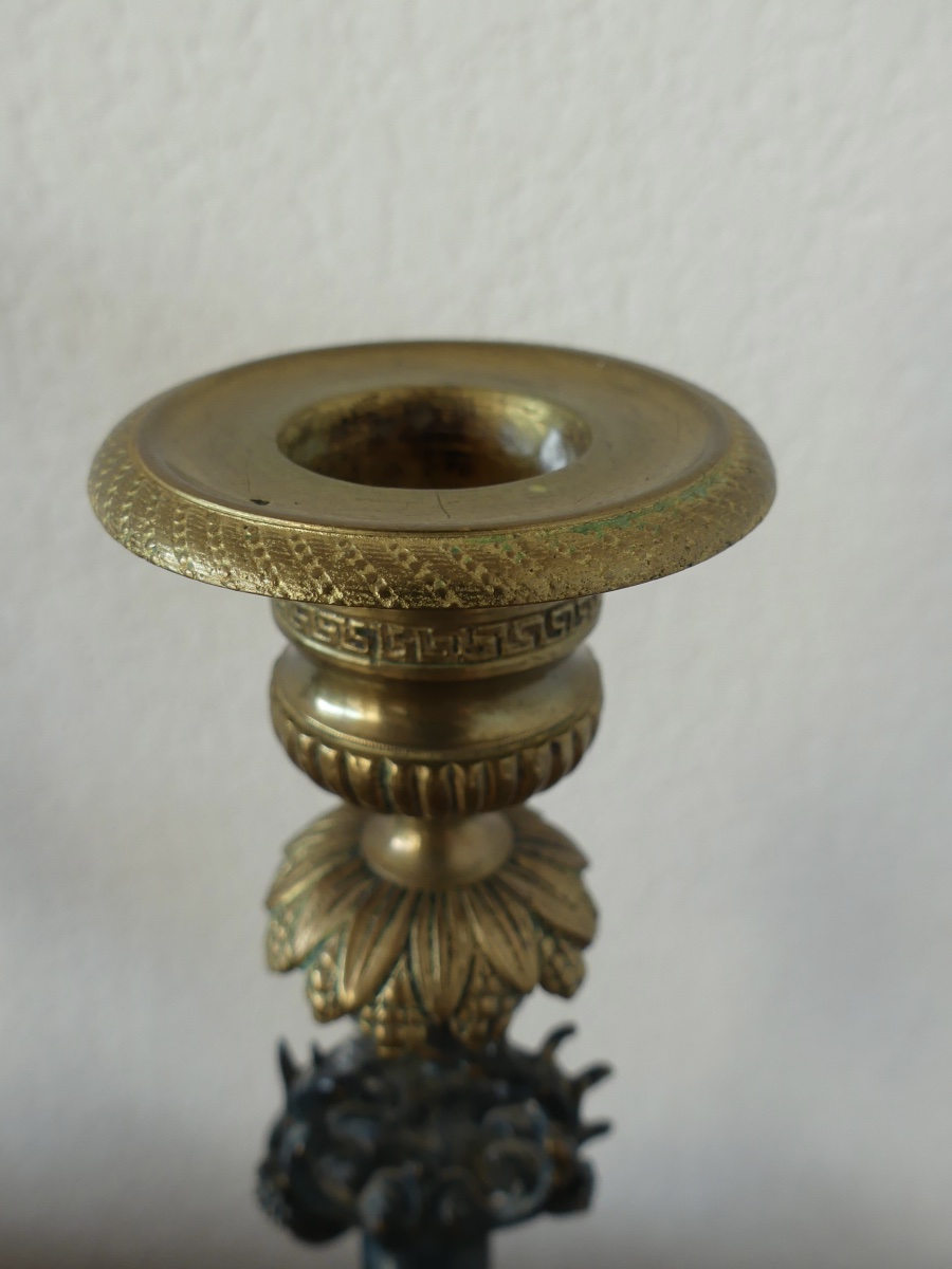 Pair Of Bronze Candlesticks With Two Patinas, Cherubs, Putti, Napoleon III Style-photo-6