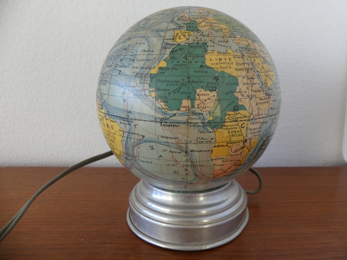Small Nightlight, Lamp, Globe, And Map Of Tarride, Circa 1940.
