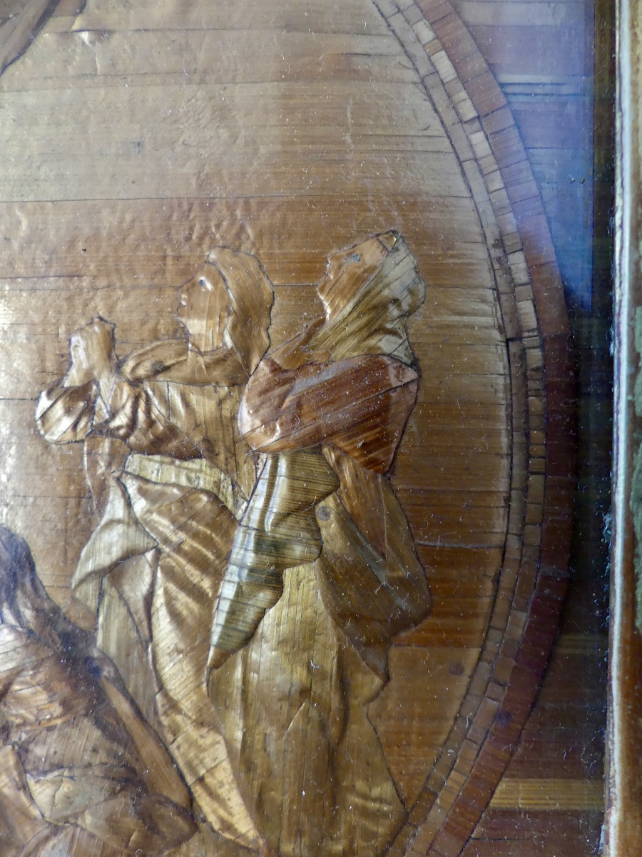 Marqueterie de paille gauffrée, sous verre, descente de croix, XVIII ème.-photo-4