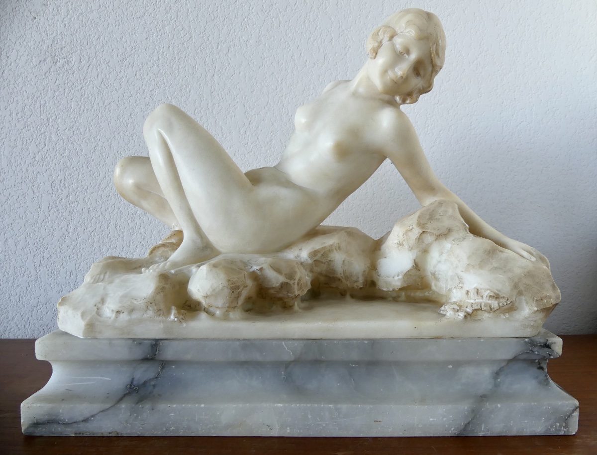 Alabaster Sculpture Of A Young Woman, Circa 1920. 