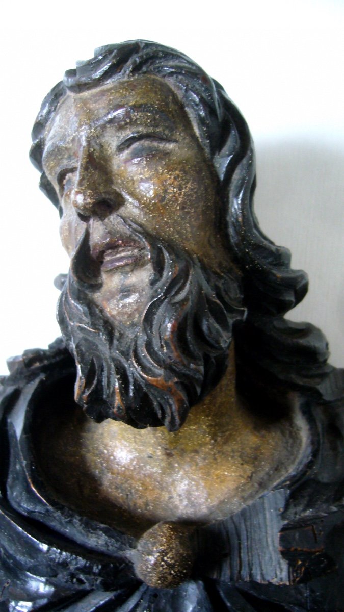 Head Of Saint In Polychrome And Carved Wood XVII-photo-4