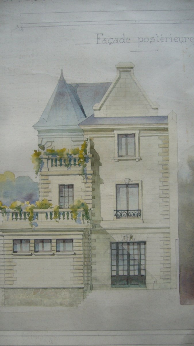 Dessin d'Un Projet d'Architecture à Asnières, 1906.-photo-3