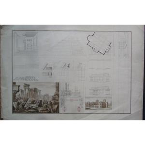 Drawing, Lavis, Study Of Architecture Early XIXth