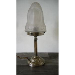 Lampe, Veilleuse Champignon Bronze Argenté Début XXème