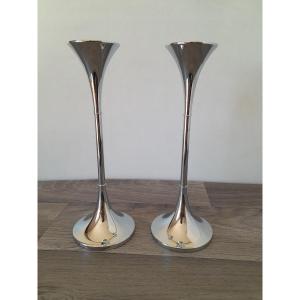 Pair Chrome Candlesticks, Fw Denmark