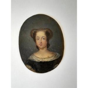 Portrait Miniature Sur Cuivre Vers 1700