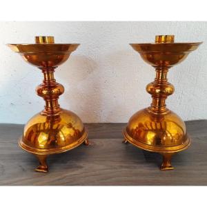 Pair Of Gilt Bronze Candlesticks, 19th Century