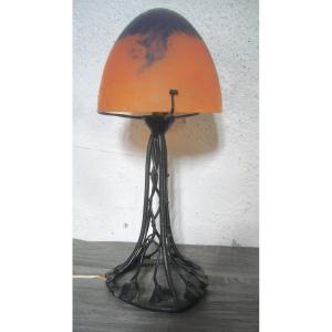 Daum Nancy Lamp, Wrought Iron.