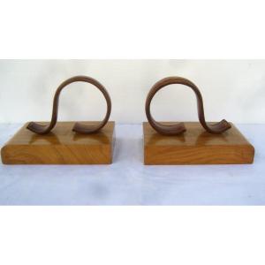 Pair Of Bookends, Leather Stitching Sellier, 1940-50.