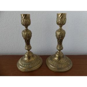 paire bougeoirs bronze doré style Louis XVI, Napoléon III.