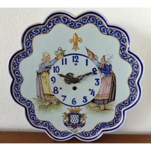 Pendulum Clock, Made Of Earthenware By Porquier-beau In Quimper, Brittany, 19th Century.