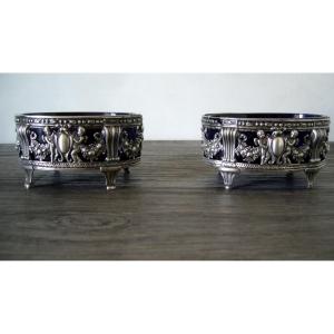 Pair Of Salerons, Salt Shakers In Silver XVIII