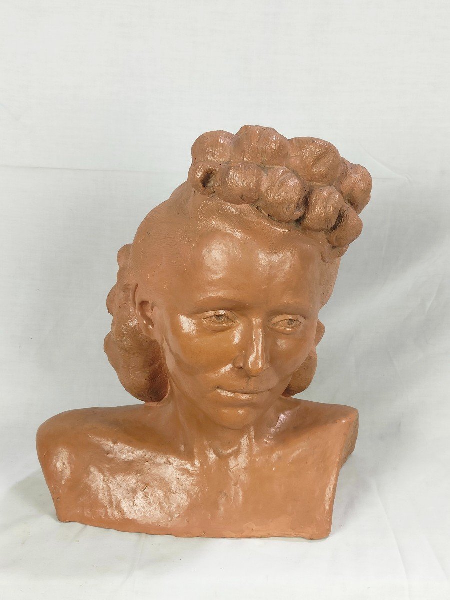 Bust Of German Woman In Terracotta - Circa 1940 - Signed Hendrickx-photo-1