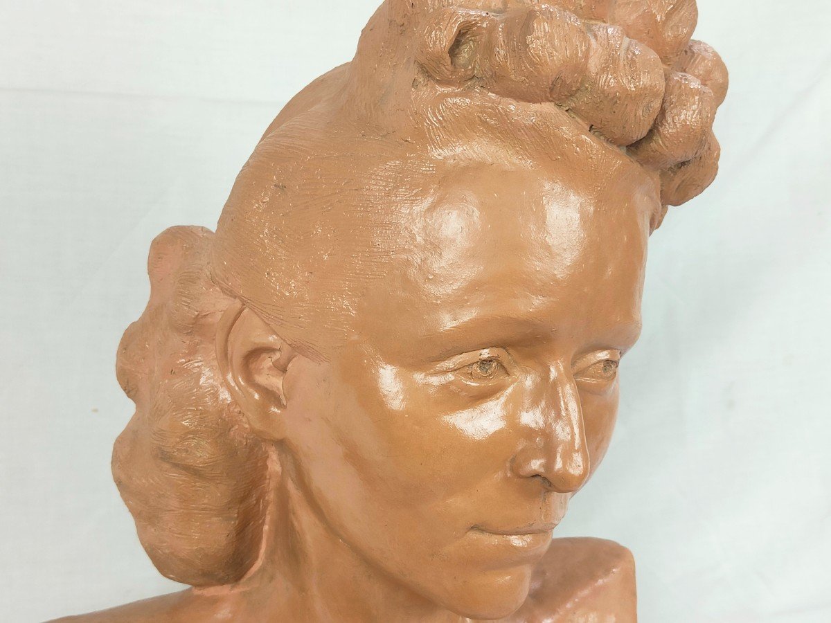 Bust Of German Woman In Terracotta - Circa 1940 - Signed Hendrickx-photo-2