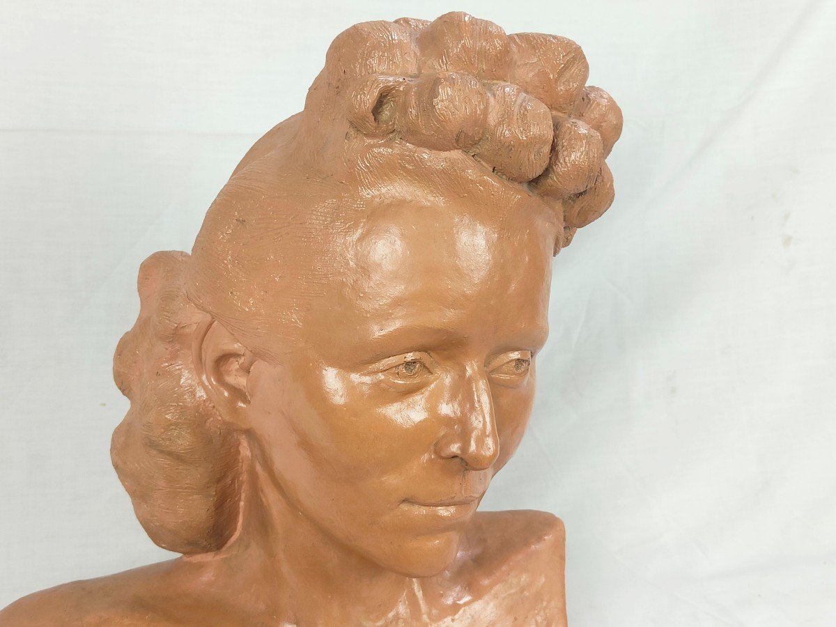 Bust Of German Woman In Terracotta - Circa 1940 - Signed Hendrickx-photo-3