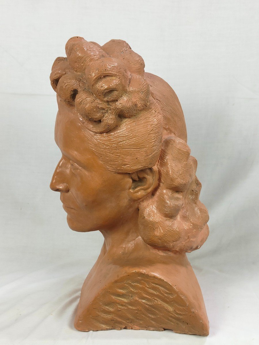 Bust Of German Woman In Terracotta - Circa 1940 - Signed Hendrickx-photo-4