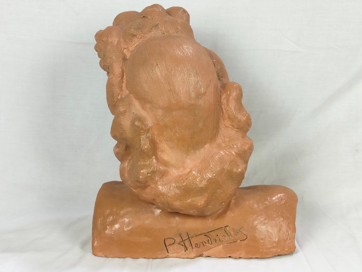 Bust Of German Woman In Terracotta - Circa 1940 - Signed Hendrickx-photo-5