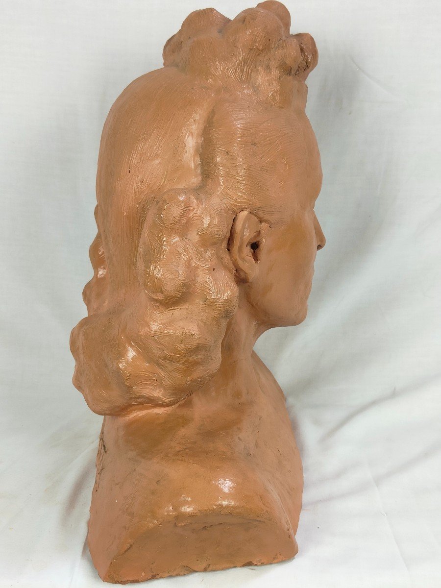 Bust Of German Woman In Terracotta - Circa 1940 - Signed Hendrickx-photo-7
