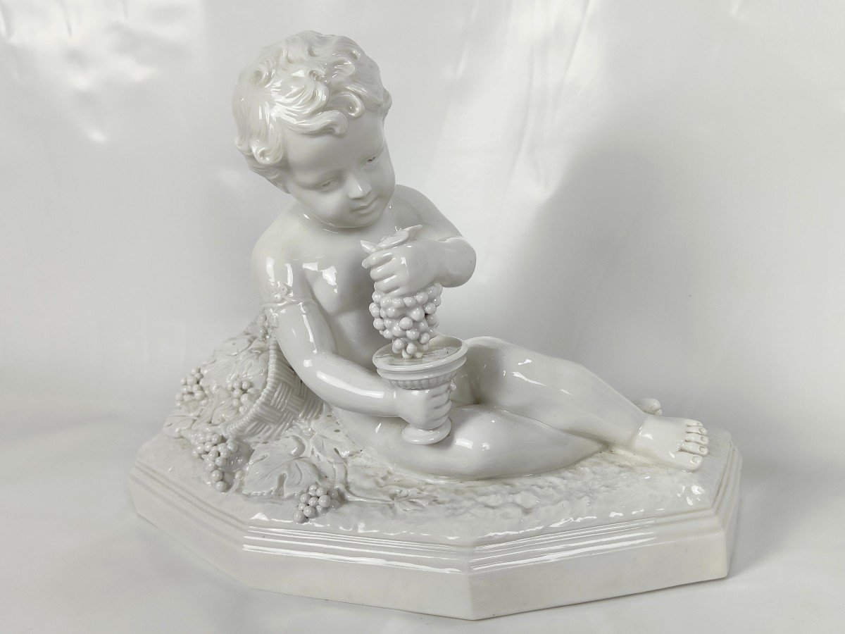 Earthenware "cherub With Raisins" By Bohumil Rezl - Manufacture De Villenauxe-photo-3